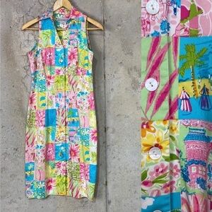 Y2k Sharon young pastel floral patchwork sleeveless shirt midi dress xs 2